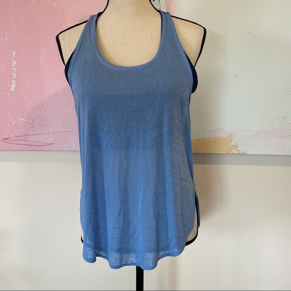 Fabletics Light Blue Racerback Tank Top with Built in Bra - Picture 2 of 7